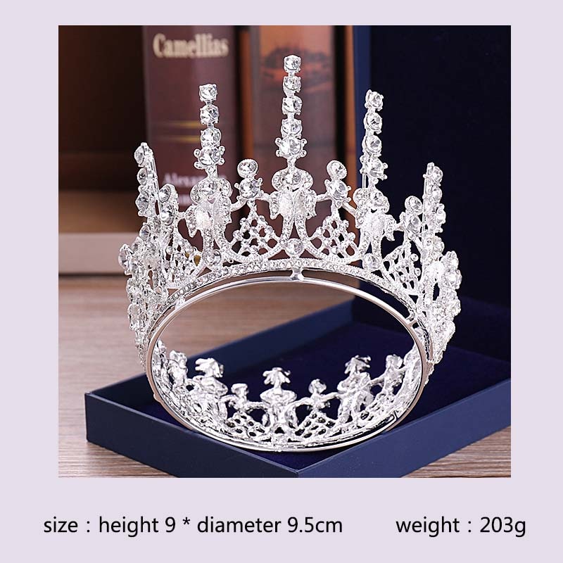 Forseven Volledige Cirkel Ronde Tiara En Kroon Rhinestone Crystal Diadem Bruid Coronale Hoofddeksel Haar Sieraden Accessoires Jl