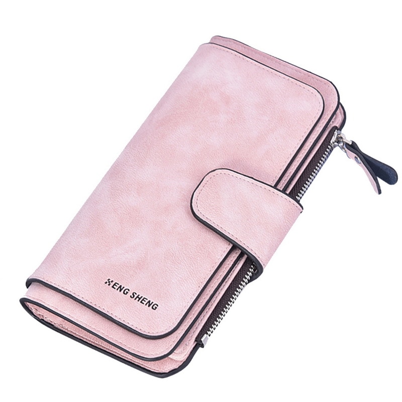 Litthing Pu Leather Women's Long Wallet Credit Card Clutch Purse Women's Wallet Matte Card Bag Buckle Multi-function Wallet: pink A