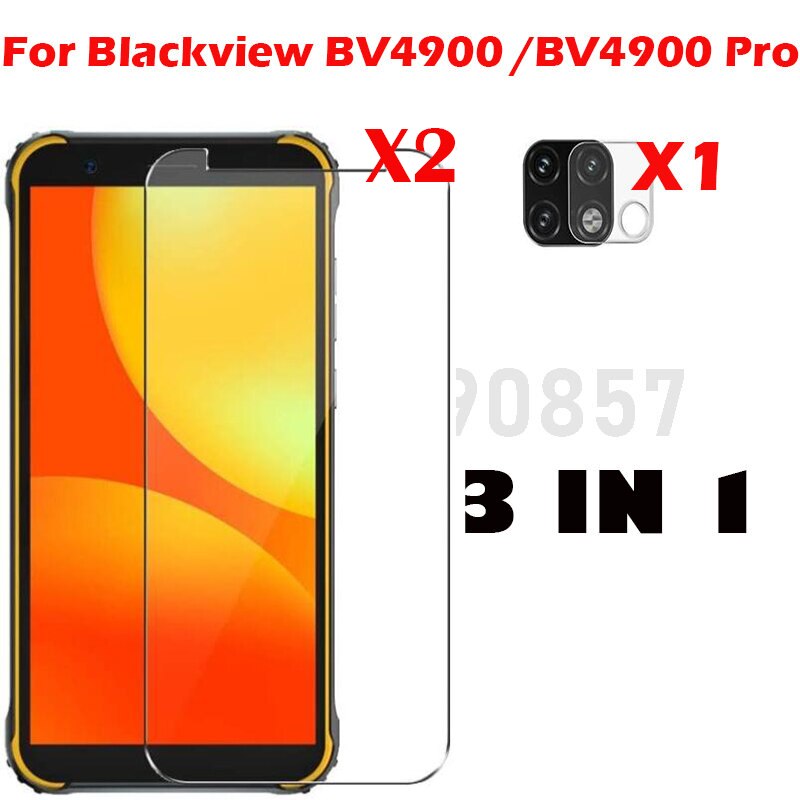 ブラックビューBv4900およびBv4900用の3 in 1保護ガラス,黒いBv4900カメラレンズ用の完全な保護ガラス: BV4900 Pro / 2glass1lens