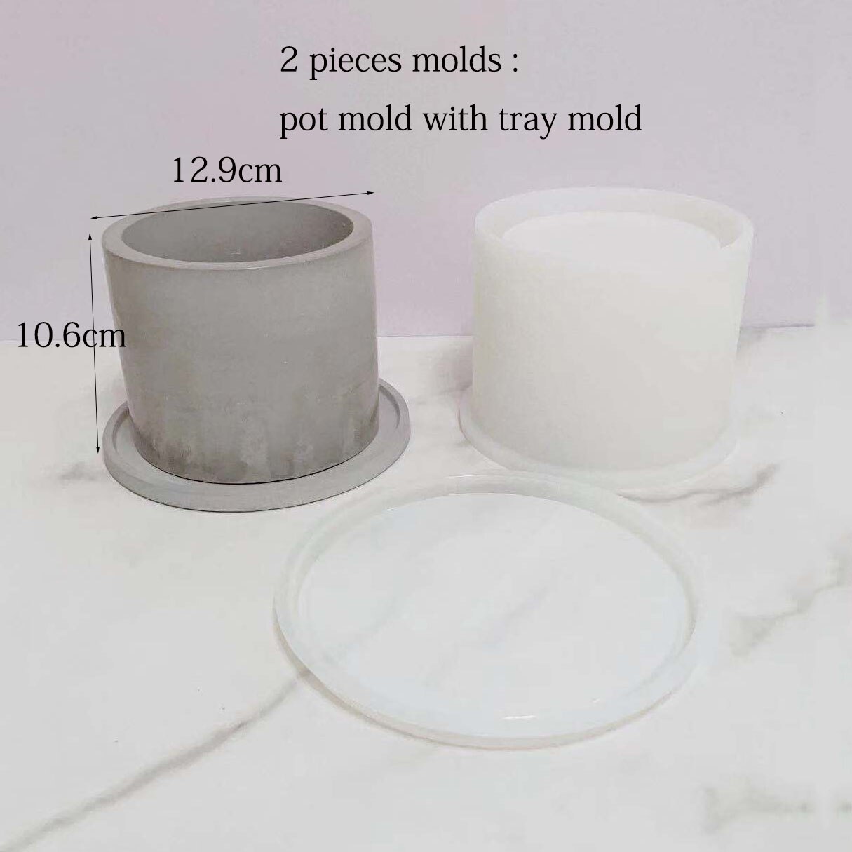 Moule de Pot de fleur en Silicone Jesmonite, grand moule de Pot rond de fleur de bougie en béton de pilier de multi-taille: 12.9cm with tray