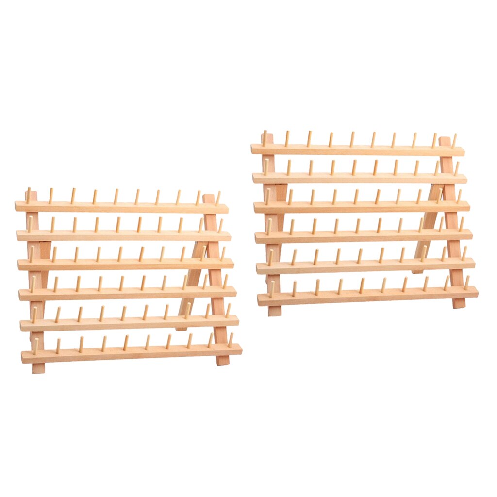 2X Unpainted Wooden Thread Holder for 60 Spools and Cones, Wooden Stand, Thread Organiser, Folding Wall Bracket