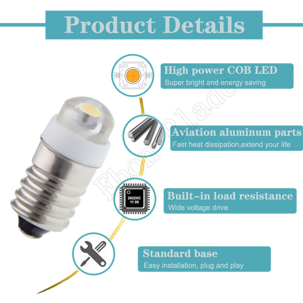 Bombillas LED E10 de 1/2 Uds. De 3V, 4,5 V, 5V, 6V, 12V, 18V, 0,5 W, blanco cálido para linterna, linterna, Faro, tablero de coche, barco y bicicleta