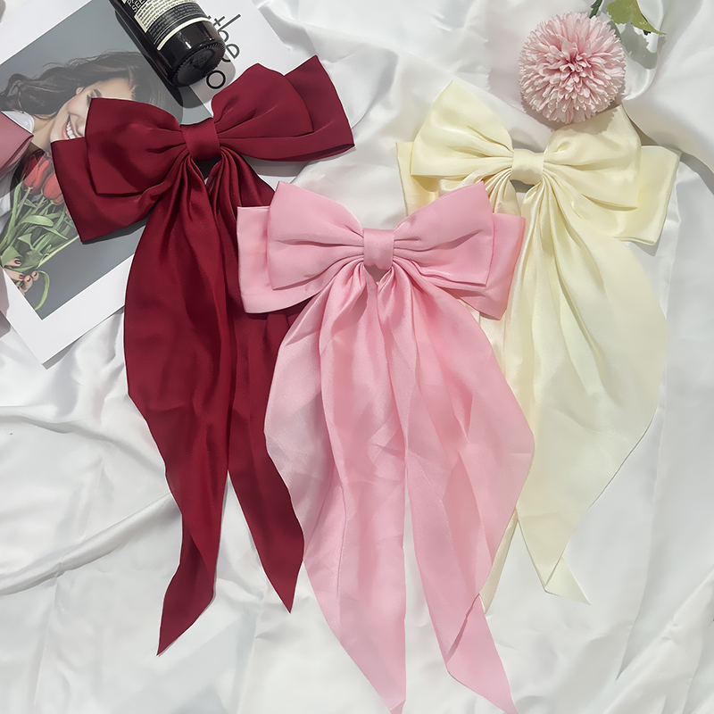 Conjunto de 3 uds de lazos de cinta de satén de Color sólido, horquilla, Clips de primavera, accesorios para el cabello para mujeres y niñas, sombreros coreanos de