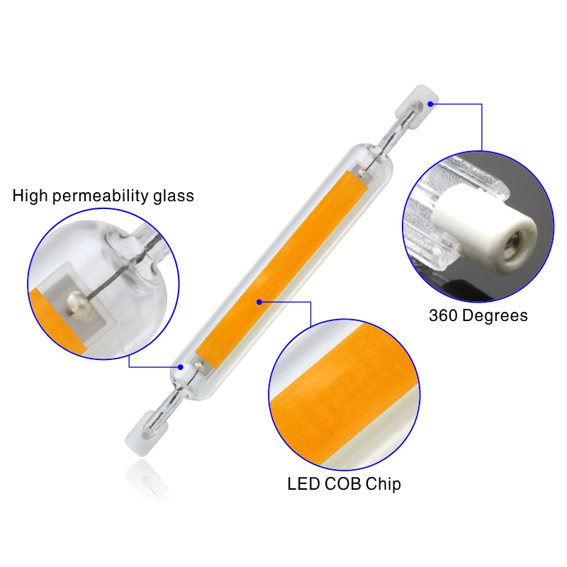 R7S LED 78mm 5W 8W R7S projecteur 118mm 10W 20W 220V 230V 240V COB lampe ampoule Tube de verre remplacer 30W 50W 100W lampe halogène lumière