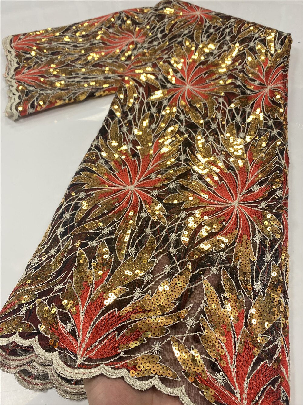 African Lace Fabric Lace French Tulle Lace Nigerian Embroidered Lace Fabrics With Sequins For Women YA3511B-5: Picture 5