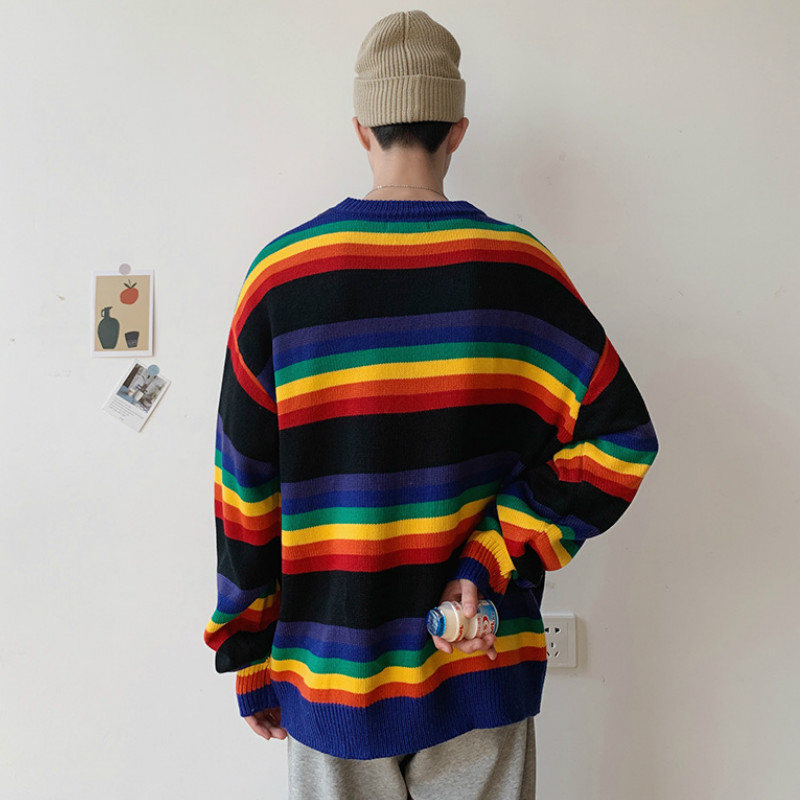 Mannen Truien Truien Gestreepte Losse Koppels Koreaanse Stijl Leisure Uitloper All-Match O-hals Studenten Chic Harajuku Ulzzang