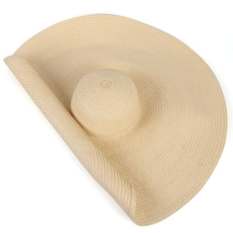 2022 Grote Zomer Hoeden 25Cm Rand Papier Stro Hoeden Cool Mooi Mooie Grote Strand Hoeden Heldere Kleuren Roll Zon hoeden Voor Vrouwen: beige