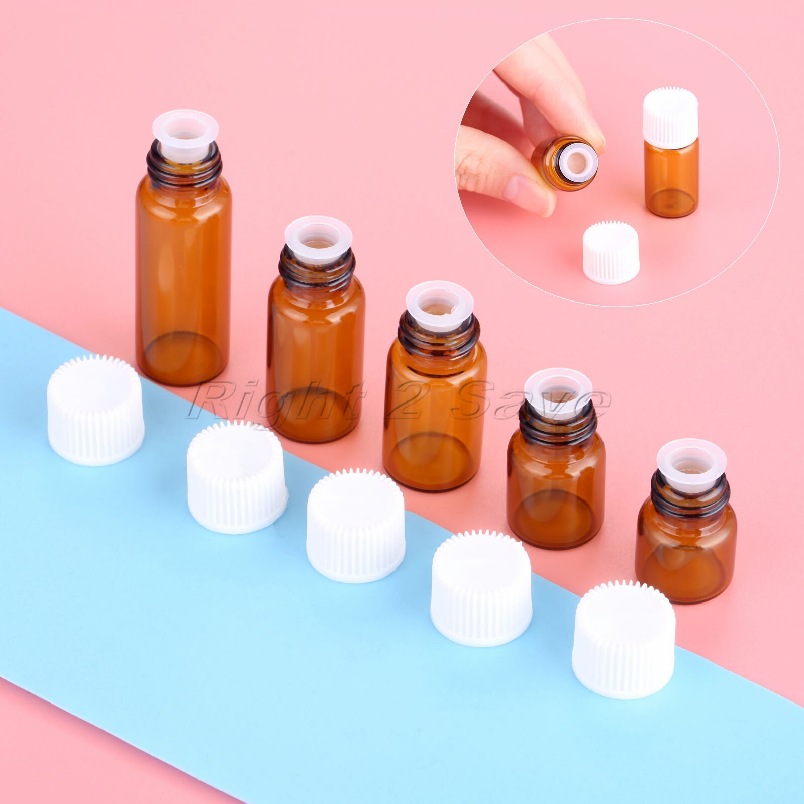 10 stücke Ätherisches Öl Glas flaschen 1ml 2ml 3ml 4ml 5ml gemüse öl Essenz Speicherung aromatherapie weiß Kappe Parfüm Bernstein Fläschchen