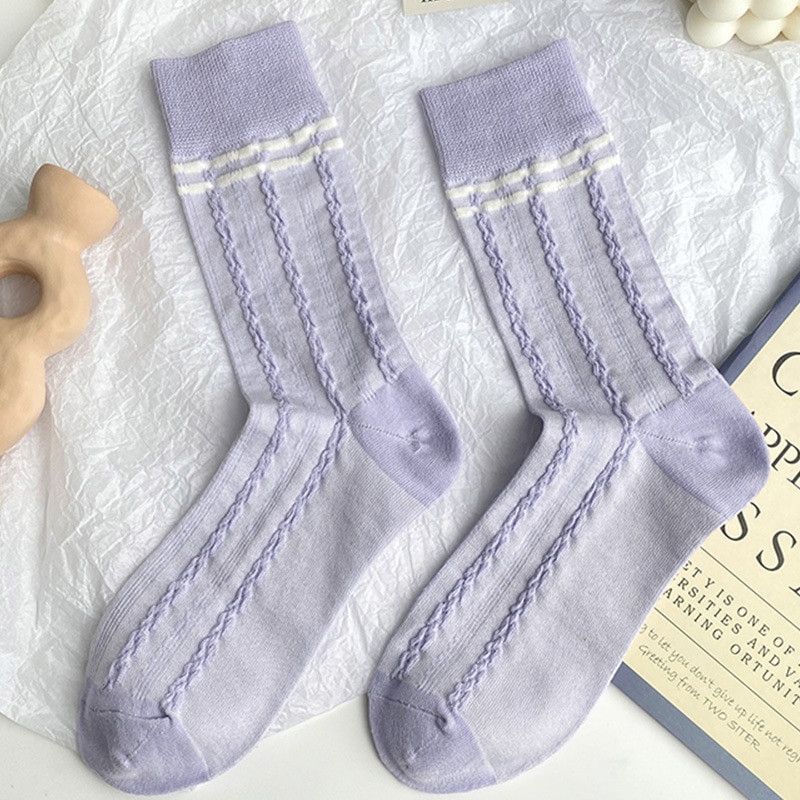 Stil bomullsstrumpor #39 bomull harajuku dam vintage lila rutiga strumpor ränder galler tubstrumpa sox