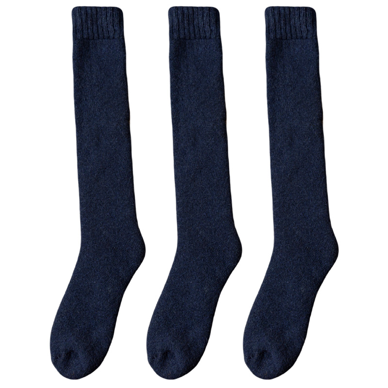 3 pares de calcetines de lana gruesos y cálidos hasta la rodilla para hombre, calcetines de pantorrilla Merino para hombre, calcetines informales de felpa de Cachemira, medias de para hombre: Azul marino