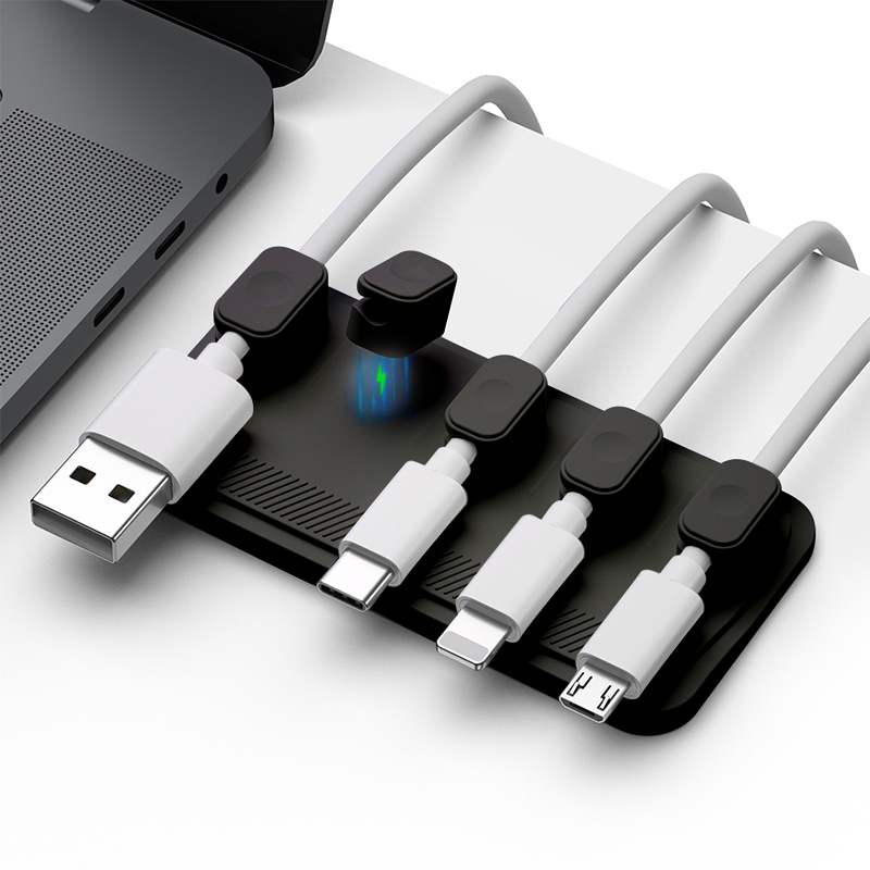 Organizador de cables magnético de silicona autoadhesivo, soporte para Cables USB DIY, Clips de escritorio flexibles de silicona para organizador de cables de ratón: Blanco