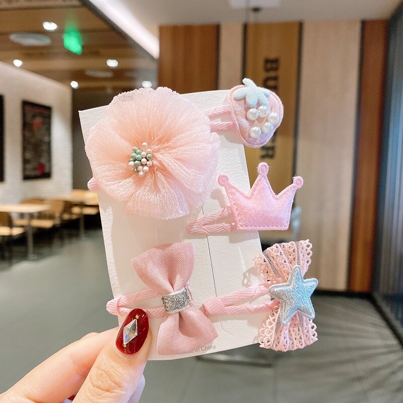 5 Teile/satz freundlicher Baby Nette Blume Bogen Stern Haar Clips Mädchen Karikatur Haarnadeln Barrettes Ornament freundlicher Haar Zubehör: Stil6