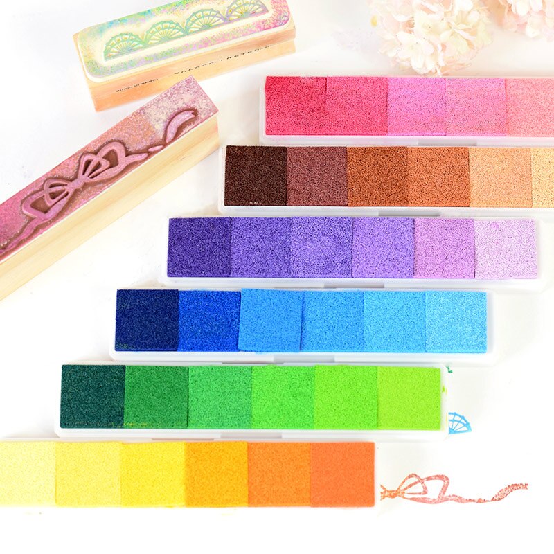 Almohadilla de tinta de arcoíris de fantasía en 6 colores, estampado de barro cuadrado, hecho a mano, decoración de diario, suministros escolares de oficina, H6333
