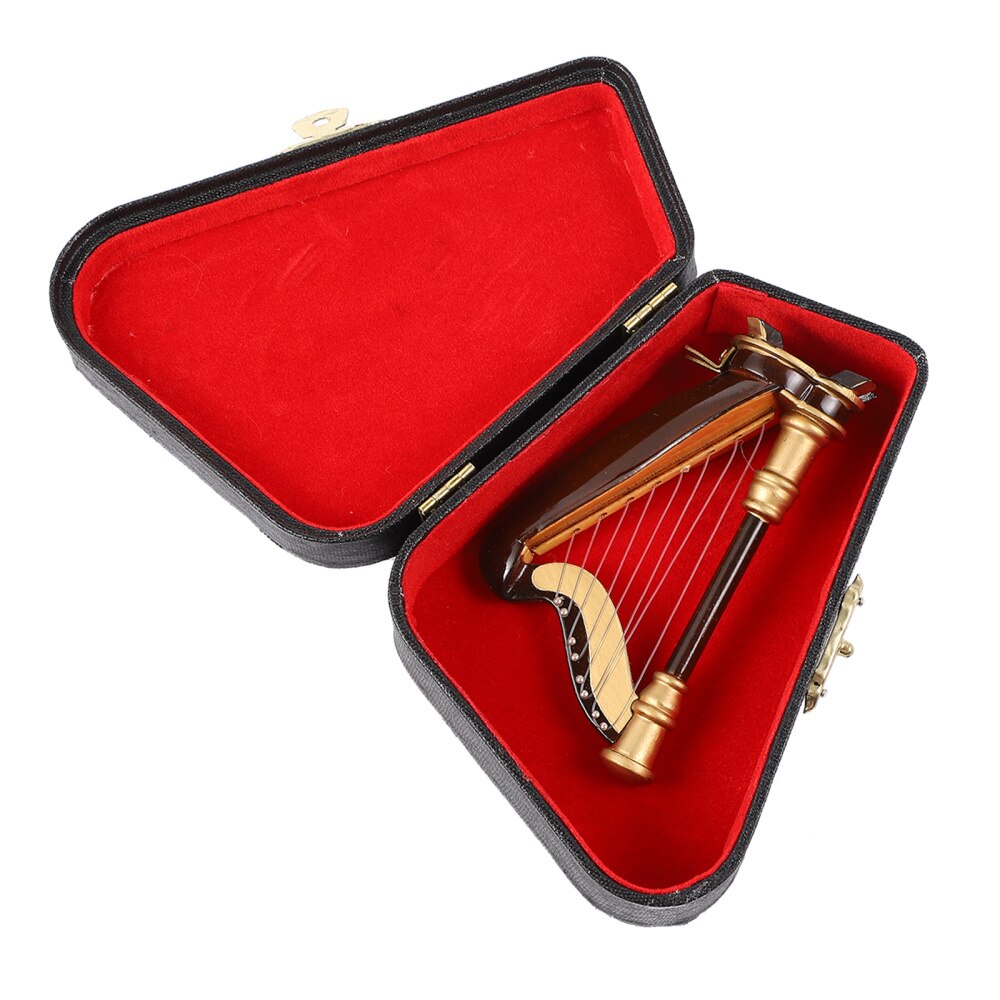 Arpa in miniatura in legno con custodia Mini strumento musicale ornamento in miniatura