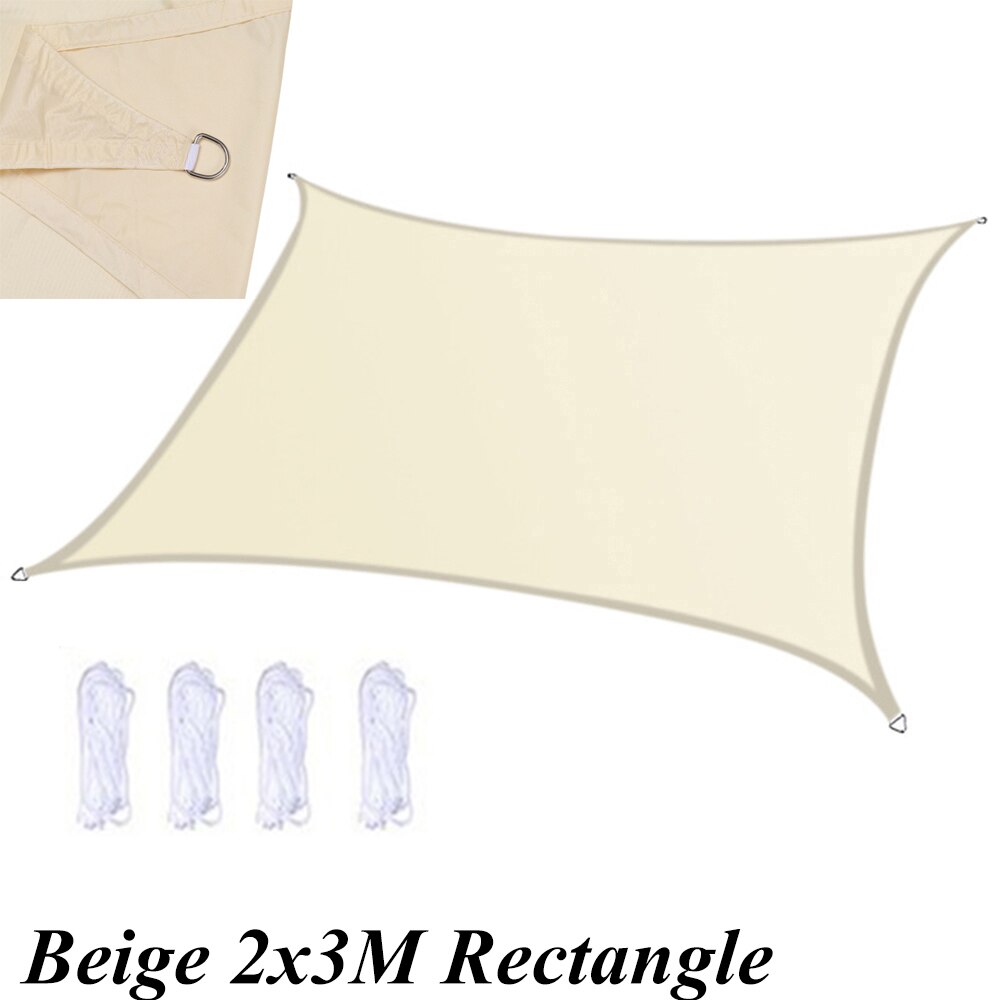 Vanntett anti-uv solskjerm seil kalesje seil markiser ly slitesterk trekant rektangel firkant med tau 2/3/3.6/4m for hage: Beige 2 x 3 mrektangl