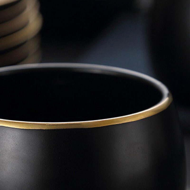 Ceramic Coffee Cup and Saucer Black Pigmented Porcelain Tea Cup Set