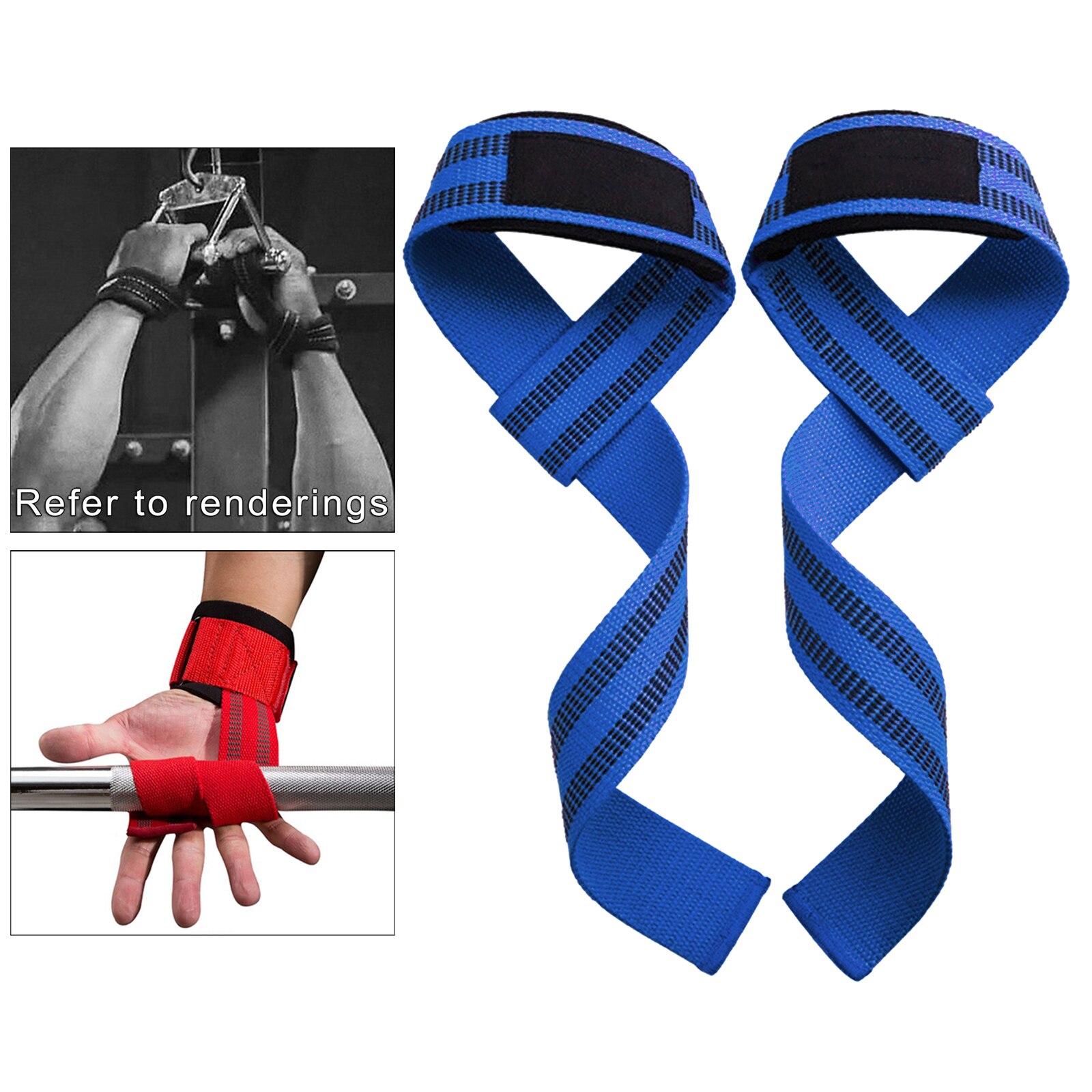 1 paar gewichtheber-zughilfen, strapazierfähige, gepolsterte handgelenkbandagen, powerlifting, krafttraining, kreuzheben, heim-fitnessstudio, verstellbar, unisex: Blau