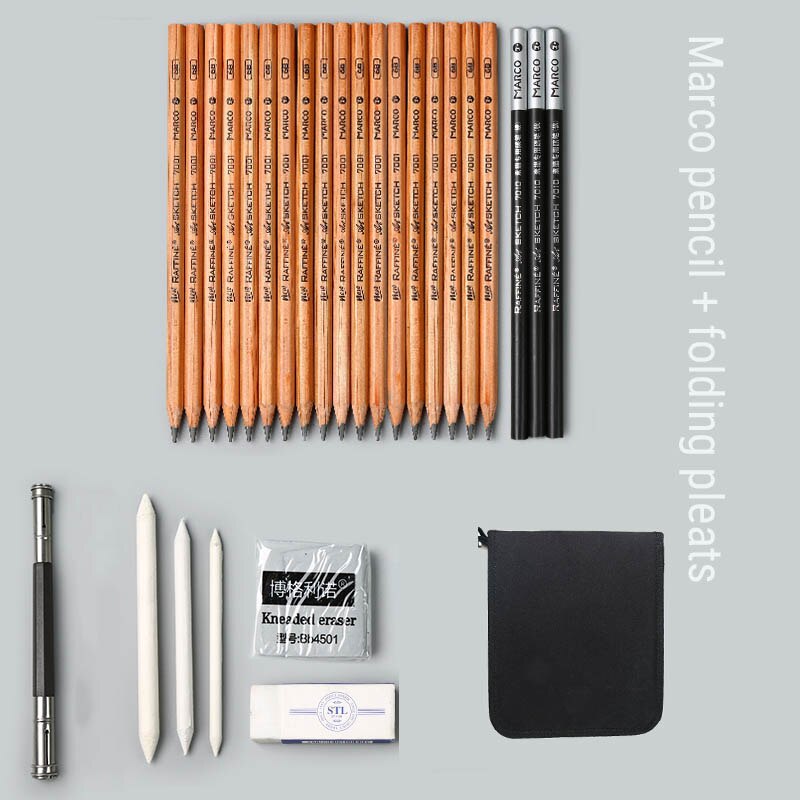 Sketch set pencil storage full set of adult sketch painting tool set beginner sketch drawing art supplies: Marco fold