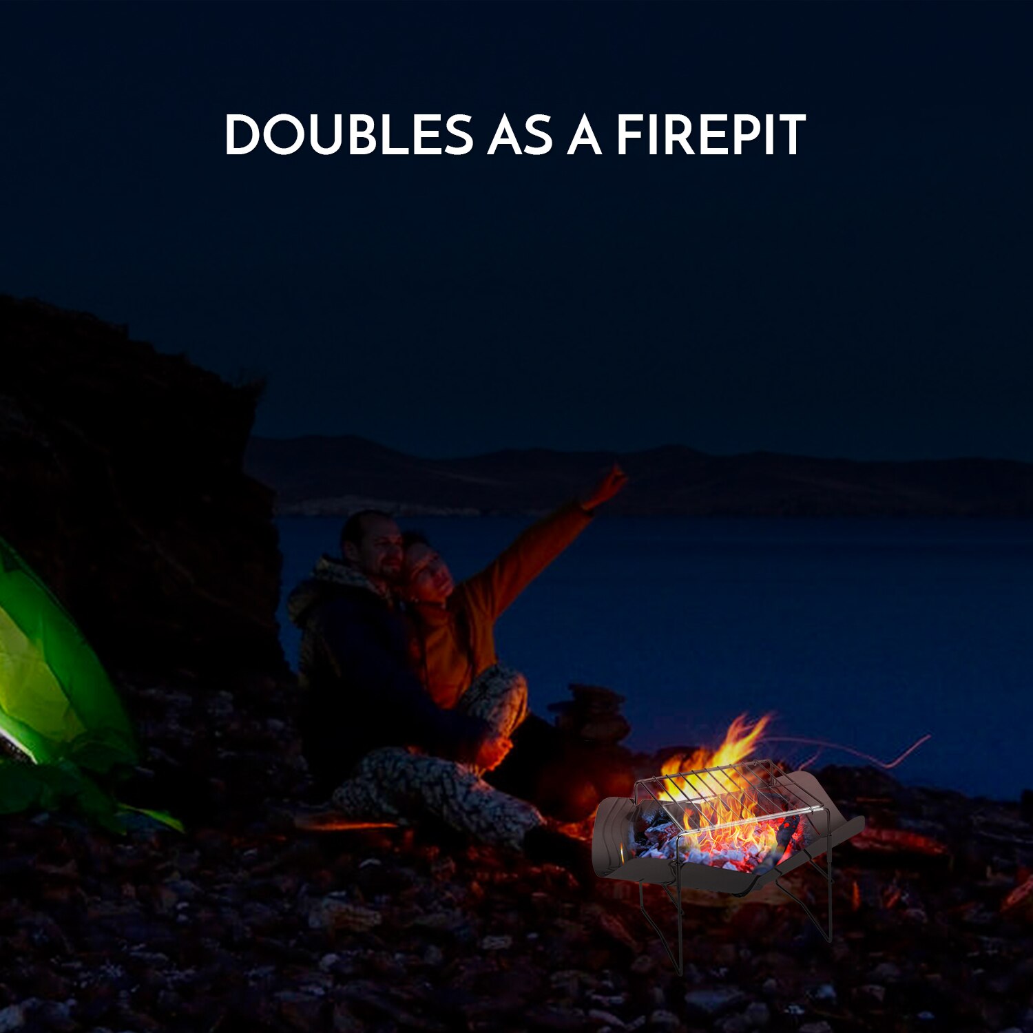 Camping Stove 2-in-1 Portable Folding Stainless Steel Barbecue Grill Camp Firepit Outdoor Camping Backpakcing Wood Burning Stove