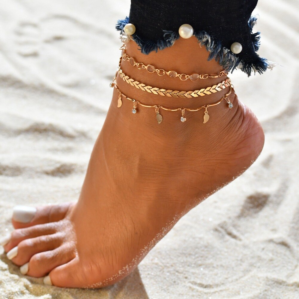 3pcs/set Multilayer Bohemian Anklets for Women Foot Anklet Vintage Summer Beach Female Charm Barefoot Sandal Leg Chain Jewelry: 4