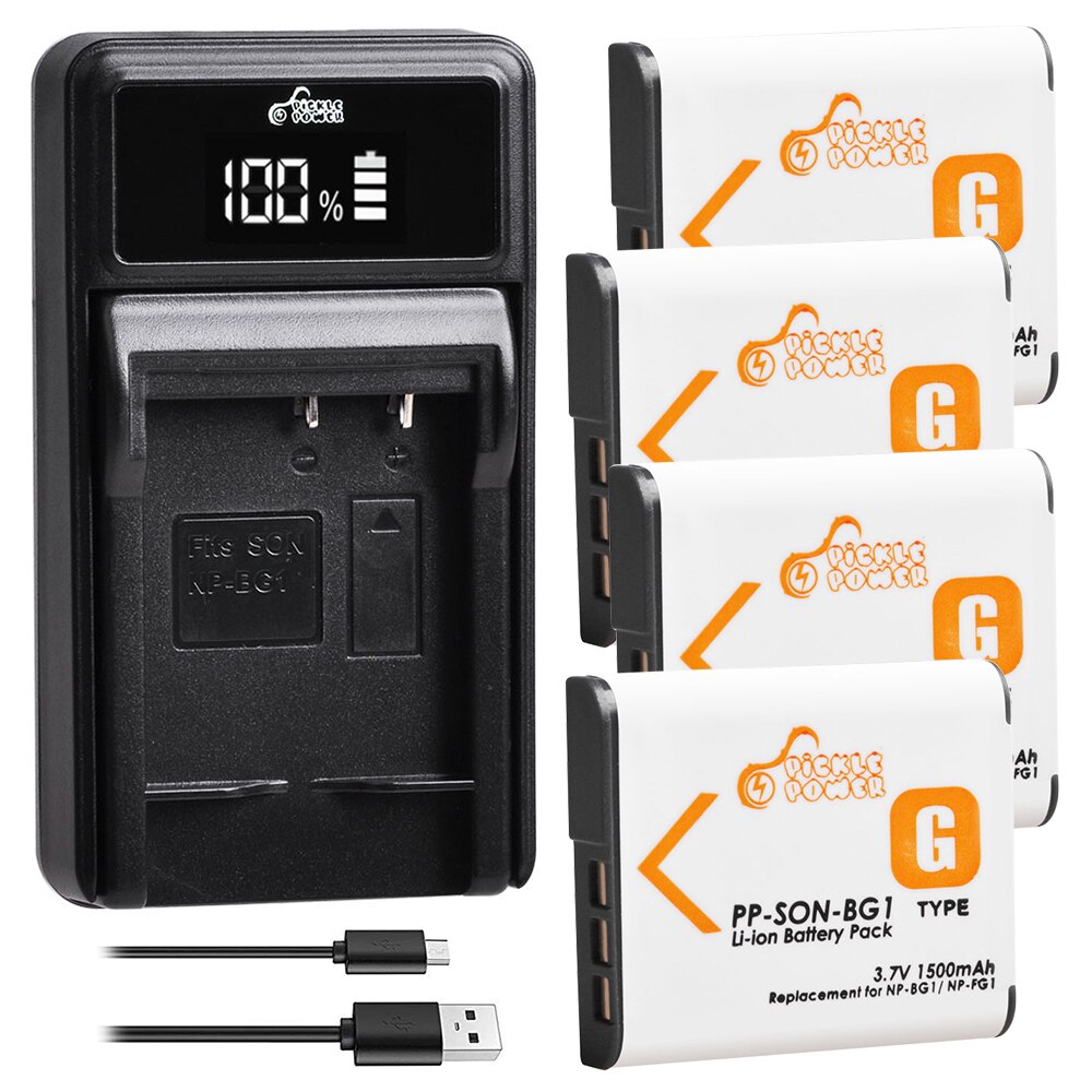 1500mAh NP-BG1 NP BG1 NP-FG1 Battery + LED Charger for Sony Cyber-Shot DSC-H3 DSC-H7 DSC-H9 DSC-H10 DSC-H20 DSC-H50 DSC-H55: 4 battery 1 charger