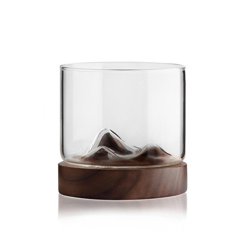 5oz bergsvinsglas med whiskyglas med träbotten japansk hushållstekopp i massivt trä: A