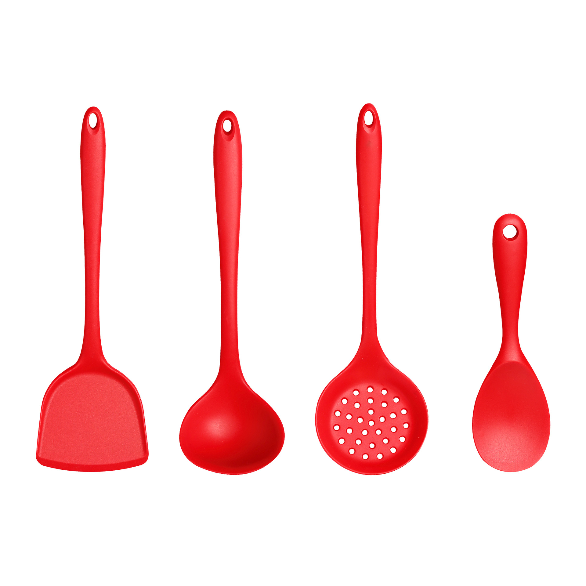 4 Stuks Siliconen Kookgerei Set Keukengerei Koken Sets Gadgets Gereedschap Pan Schop Lepel Spatel Anti-aanbak Keuken Koken Tool: Rood