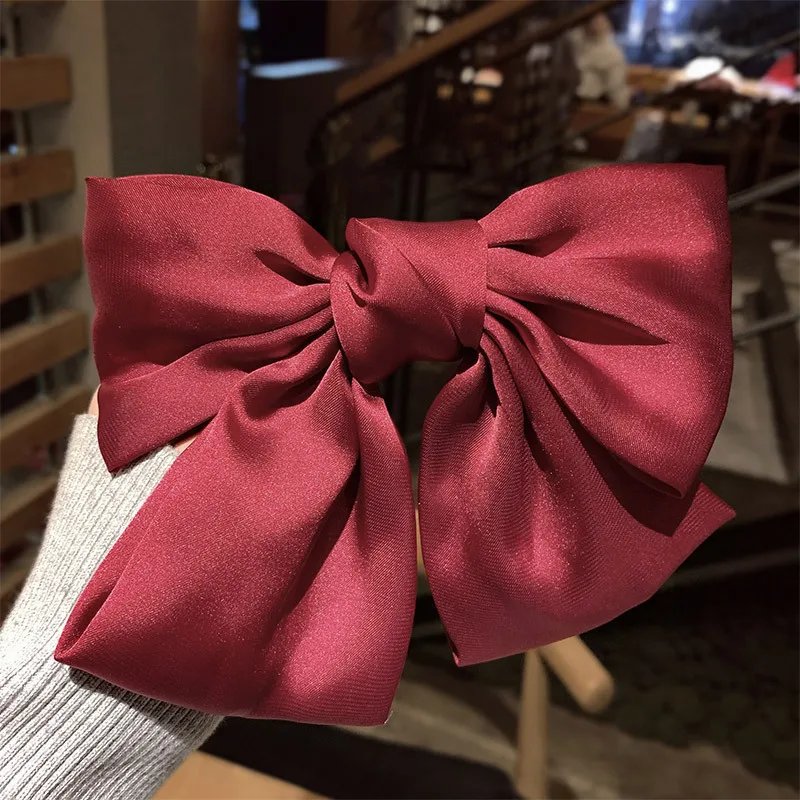 Vintage gros nœuds papillon de cheveux pinces à cheveux mignonnes Satin deux couches papillon arc épingle à cheveux fille cheveux accessoires pour femmes nœud papillon épingles à cheveux: GRIS