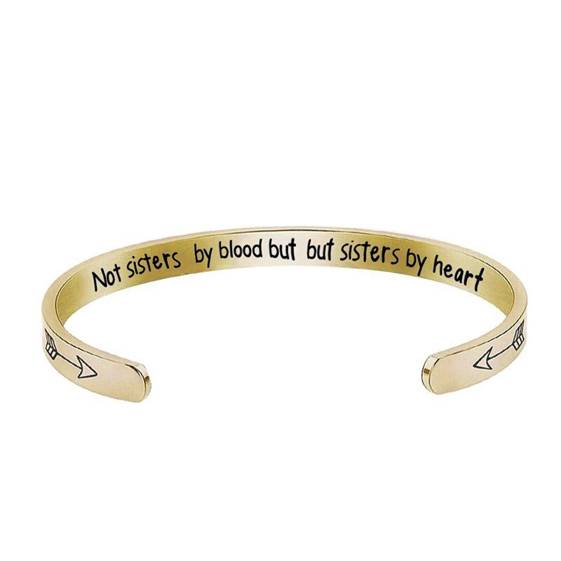 Edelstahl Manschette Armbänder Armreifen “Nicht Schwestern durch Blut Aber Schwestern durch Herz” Freundschaft Armbinde Für weibliche Beste freund: Gold