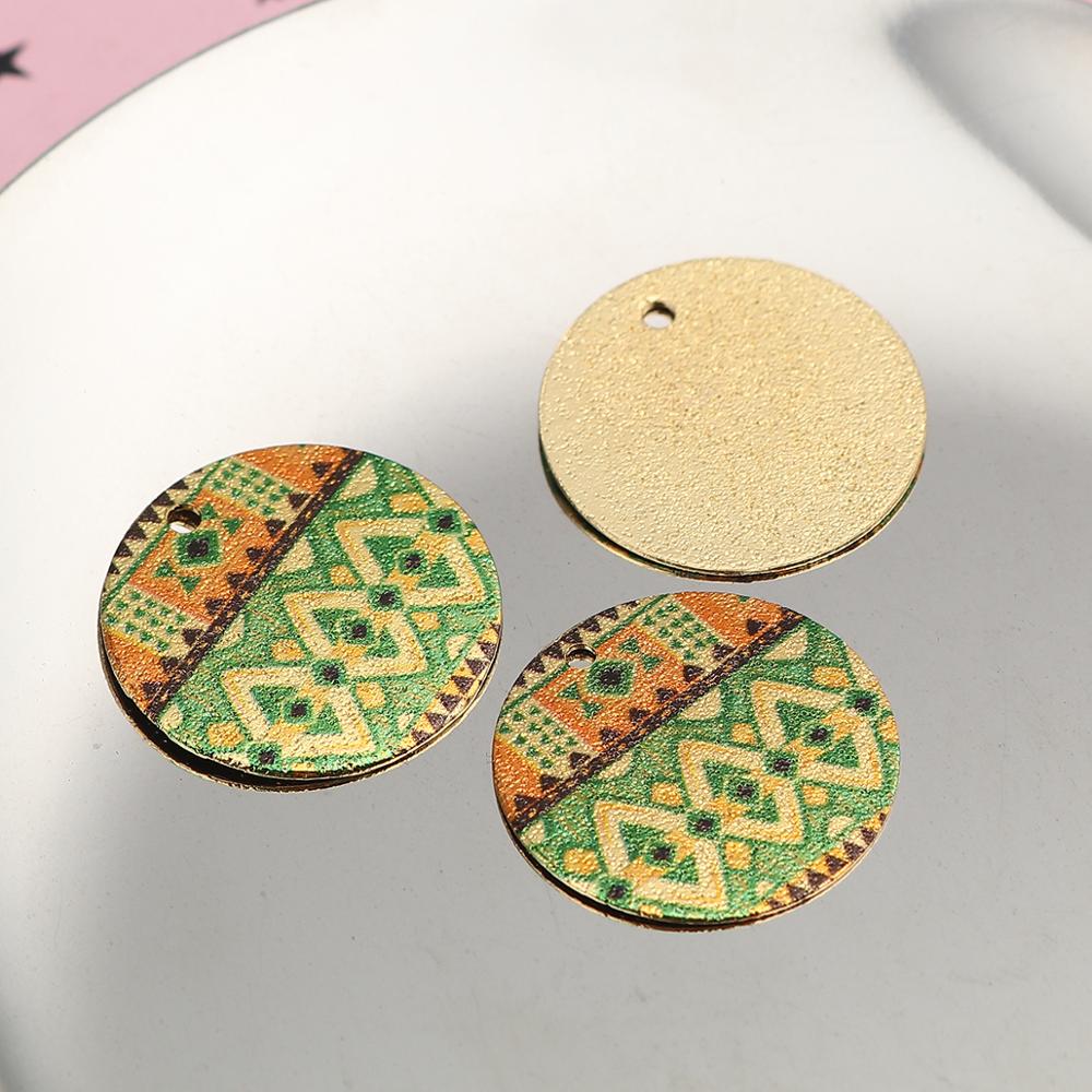 DoreenBeads Women Zinc Based Alloy Enamel Painting Charms Round Gold Color Multicolor Geometric 20mm( 6/8&quot;) Dia, 10 PCs