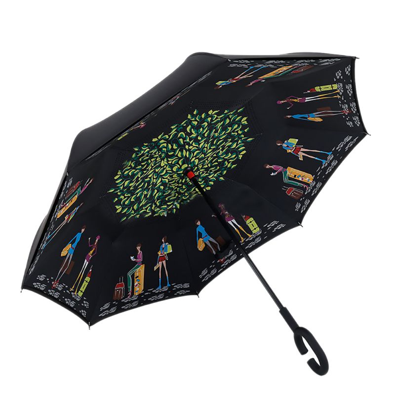 C Handle Windproof Reverse Folding Umbrella Man Women Sunscreen Rain Umbrella Double Layer Anti UV Self Stand Umbrella: XOG440D