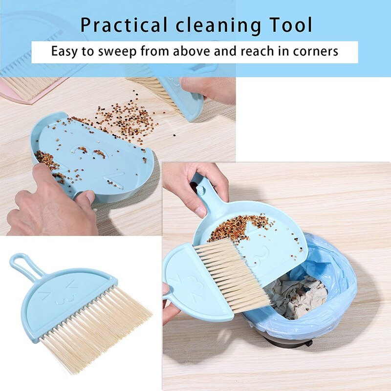 3 Sets Mini Stoffer En Blik Set Kooi Cleaner Hand Bezem En Stoffer Schoonmaak Tool Voor Bureau, Auto, kleine Dieren Afval, Etc