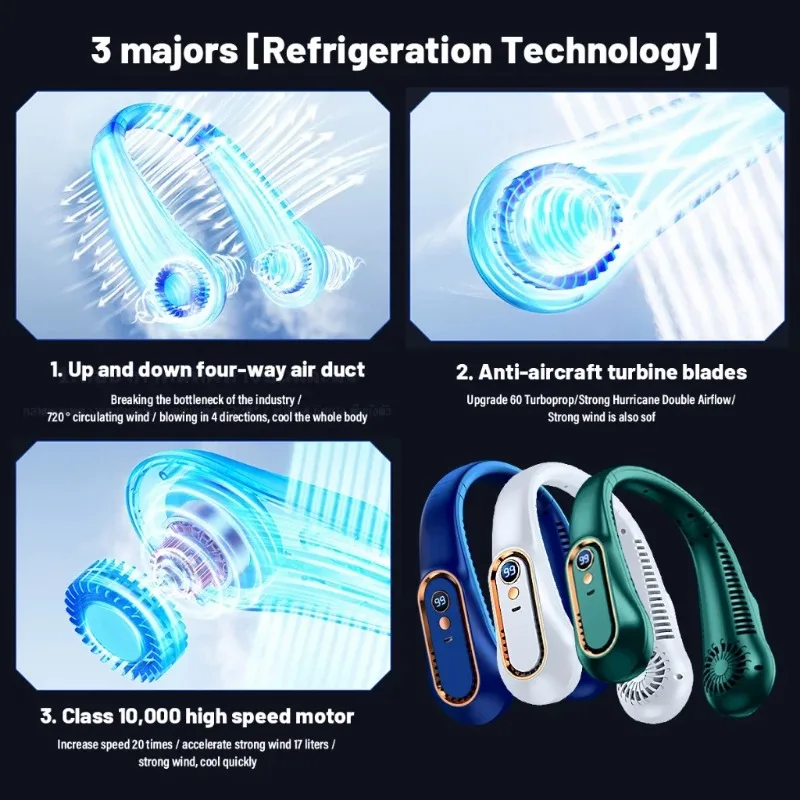 Hanging Neck Fan Digital Display Power Ventilador Bladeless Neckband Fan Portable Mini Air Cooler USB Rechargeable Electric Fans