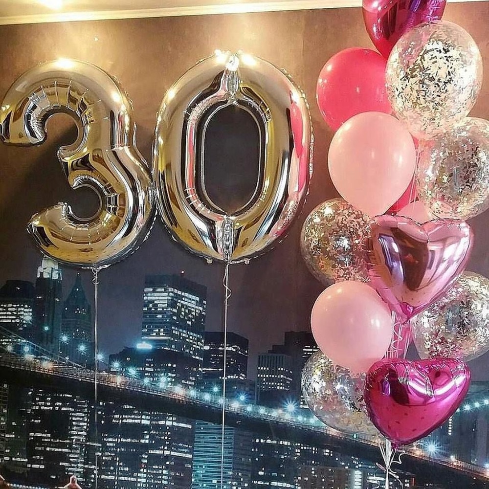 2pcs 32/40 inch Happy 30 Birthday Foil Balloons Red Pink Blue Silve Number 30th Years Old Party Decorations Anniversary Supplies