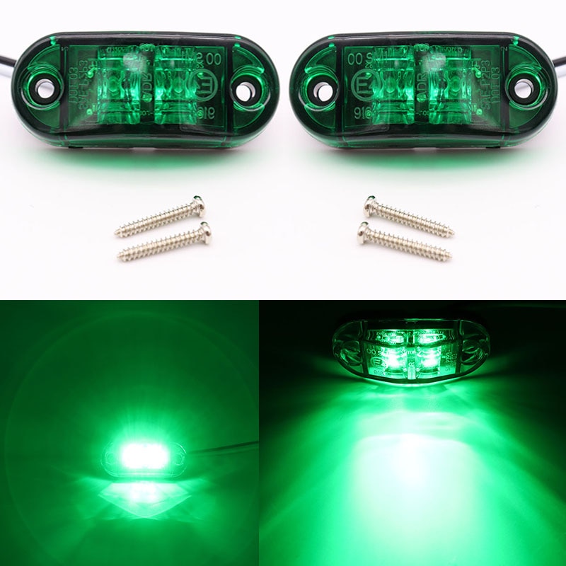 2Pcs 12V / 24V LED Side Marker Lights Car External Lights Warning Tail Lights Trailer lights Truck Auto Lorry Lamp Green