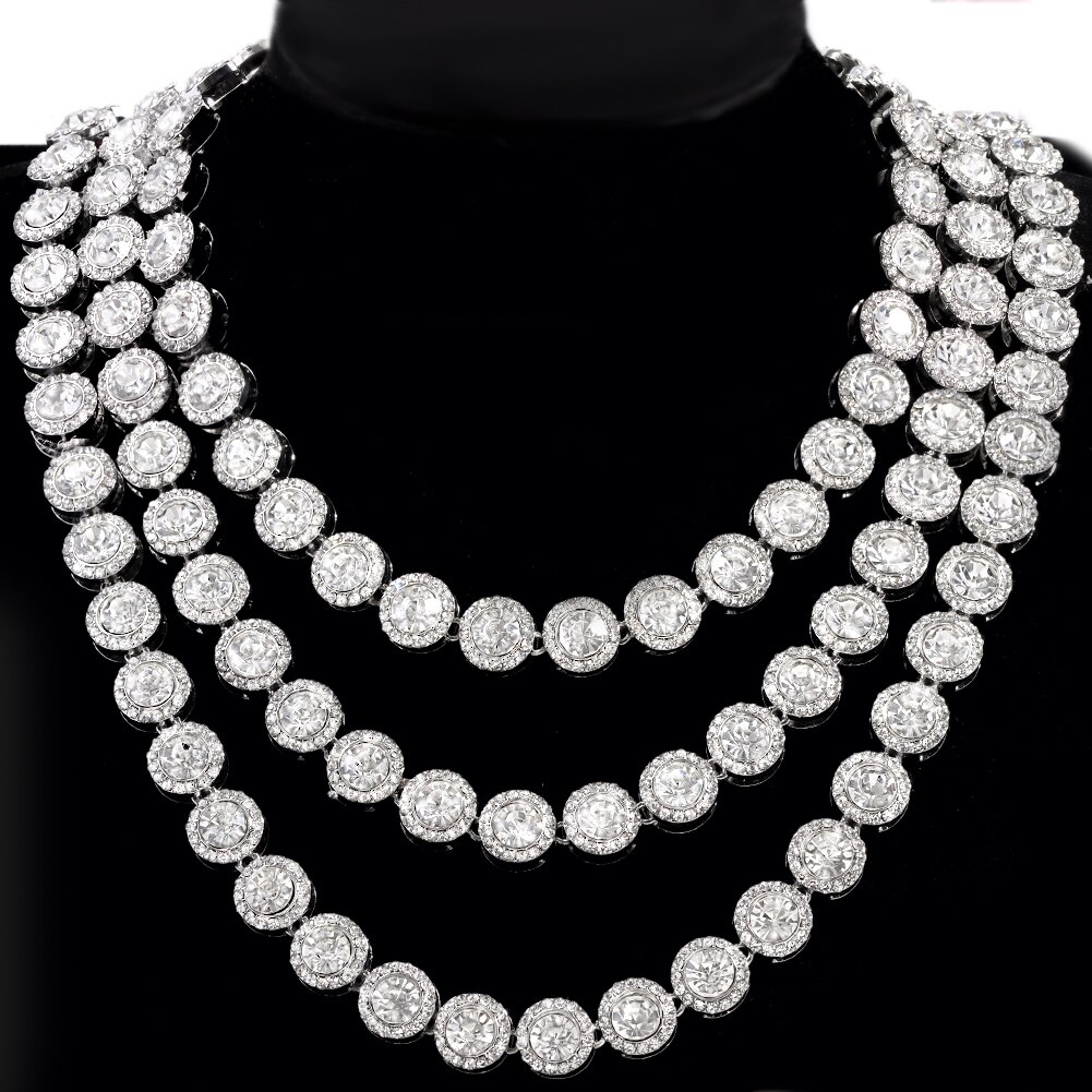 Collar de cadena de eslabones cubanos con punta de lujo para hombre y mujer, collares de cadena de tenis con racimo de circonita de cristal ostentoso, joyería de Hip Hop