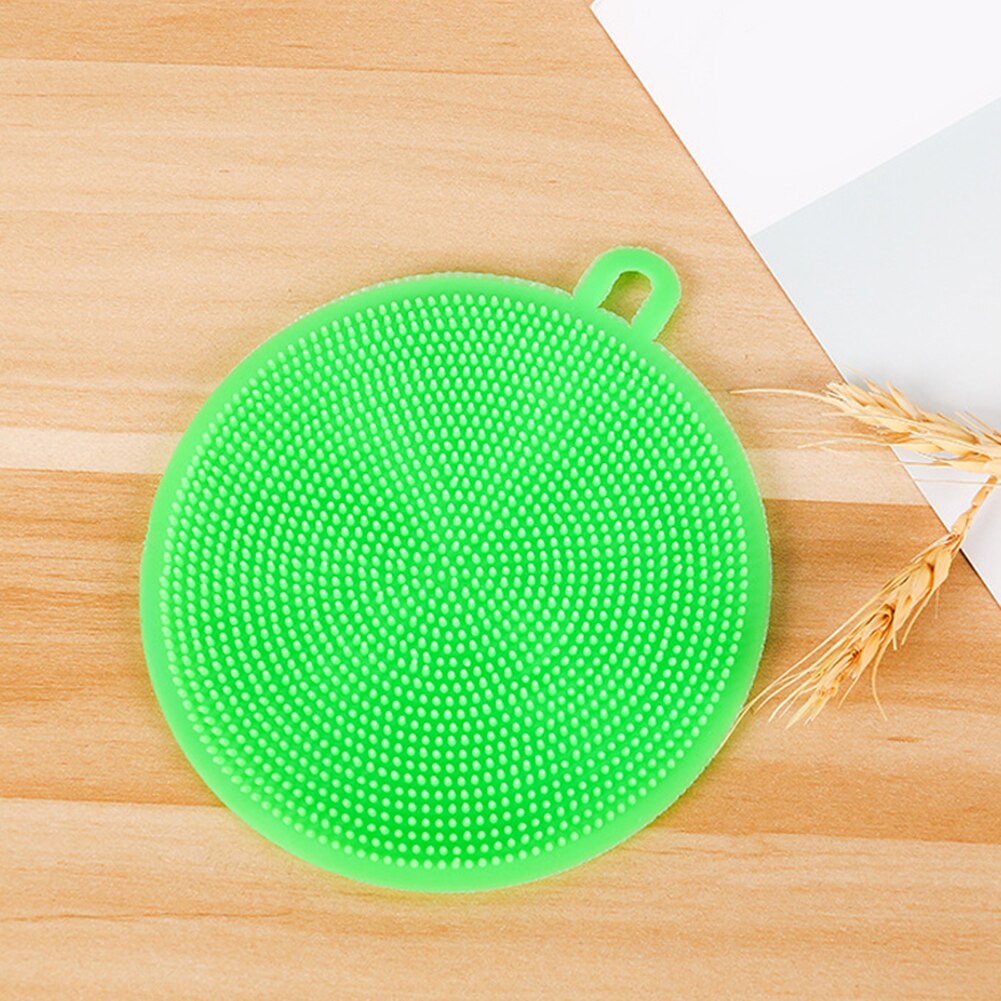 Silicone plat éponge antibactérien cuisine épurateur légumes fruits brosse nettoyage éponge plat lavage brosse Pot porte-casserole: green