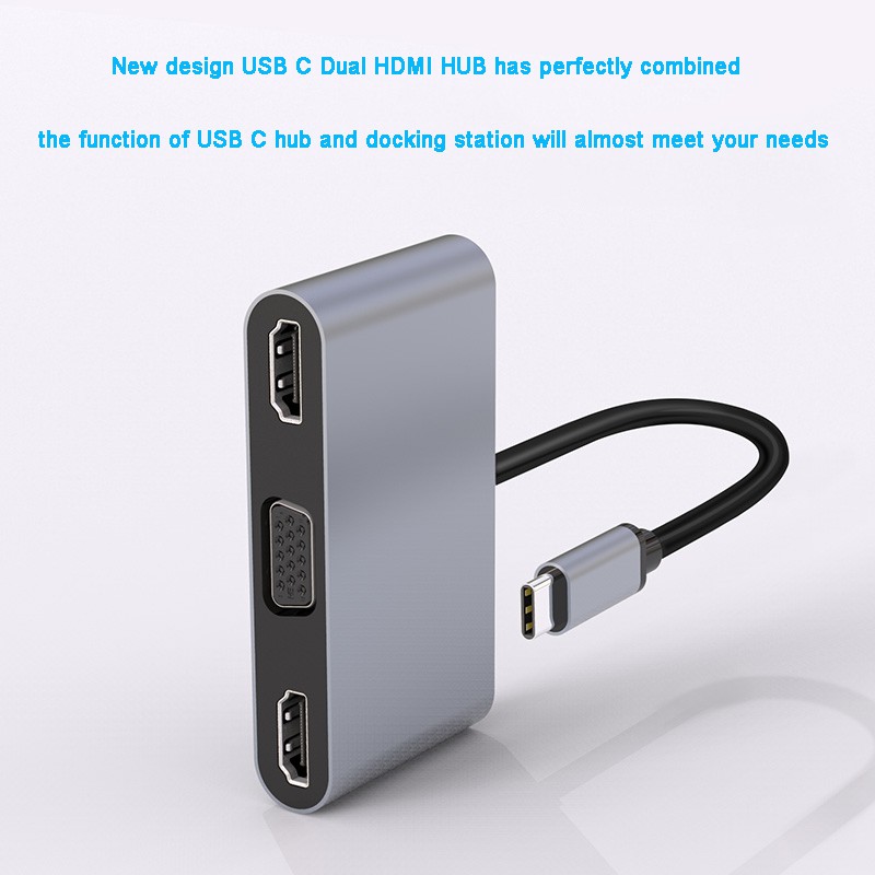 USB C Hub 5in1 zu Dual HDMI 4K VGA Verlängern Anzeige PD Ladung USB 3,1 Typ C Docking Bahnhof Adapter für MacBook Laptop TV