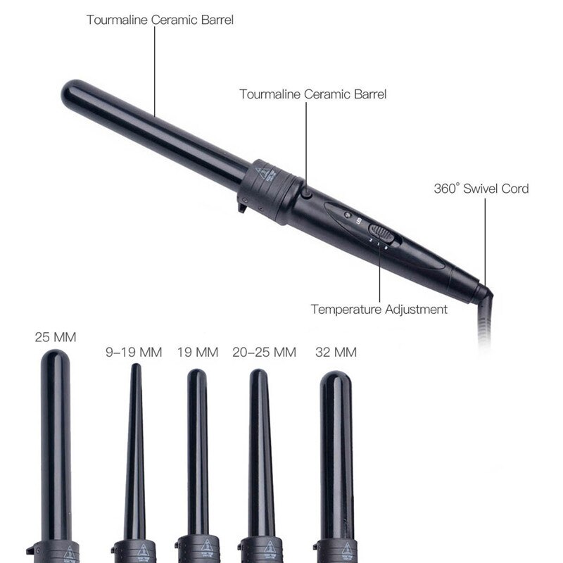 5 in 1 keramiskt hår locktång hårkylare 9-32mm locktång roller tång kon waver hår curl stylingverktyg