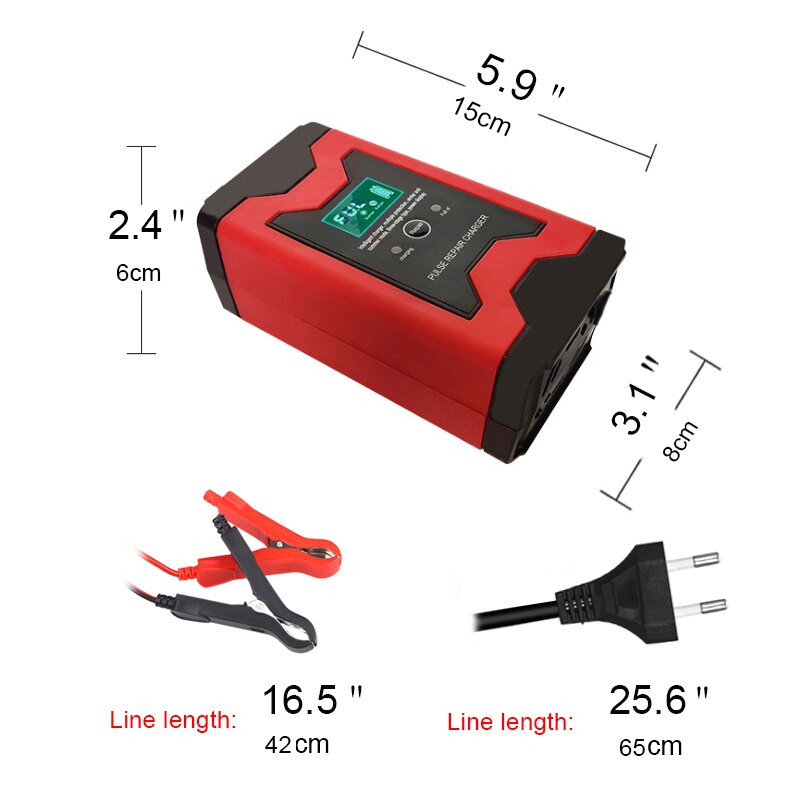 12V 6A Full Automatic Car Battery Charger Smart Power LCD Display Pulse Repair Chargers Wet Dry Lead Acid Battery-chargers