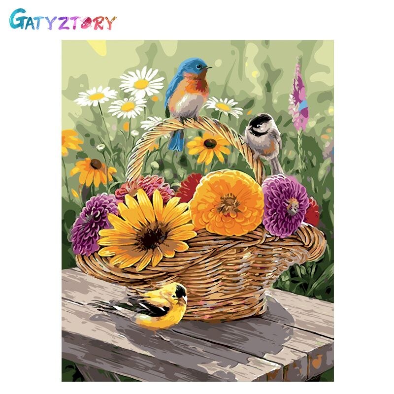 GATYZTORY Paint By Numbers For Adults Children DIY HandPainted Oil Painting Birds And Flowers Picture Paint Home Decoration