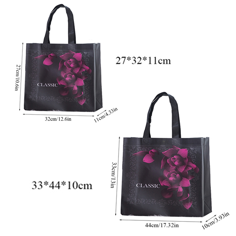 Neue Nicht-gewebte Stoff Rose Blume Einkaufstasche Wiederverwendbare Tasche Handtasche Eco Freundliche Tasche Jahrgang Schwarz Reise Lagerung Lebensmittel tasche