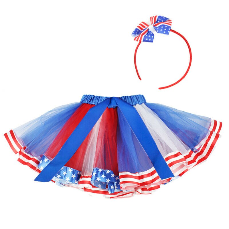 Baby Girls Tutu Skirt Newborn Baby Kid Girl Headband Tutu Skirt Independence Day Costume Prop Skirt Headband