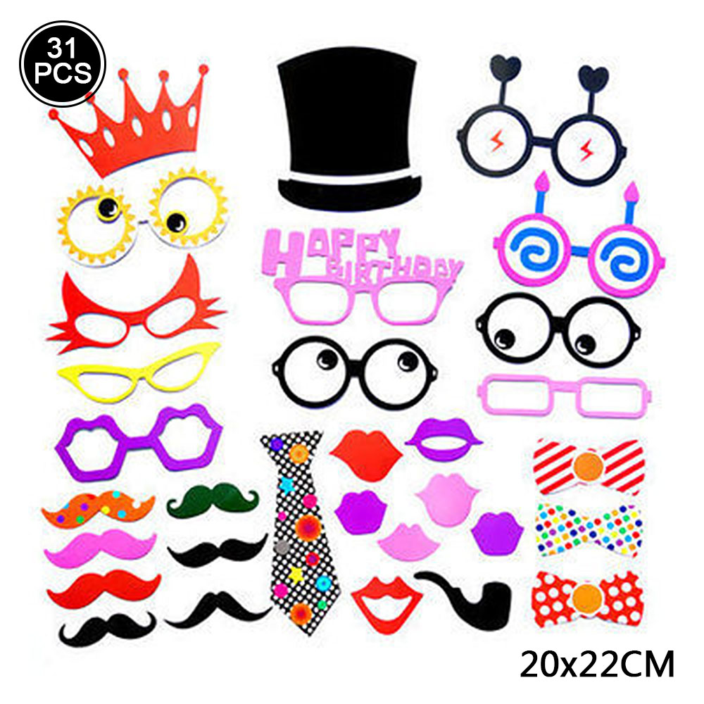 Accessoires Photo à main en or Rose, moustache de jeu de mariage, décor d&#39;anniversaire pour enfants, accessoires Photo, masque de déguisement enterrement de vie de jeune fille: 31PCS   E