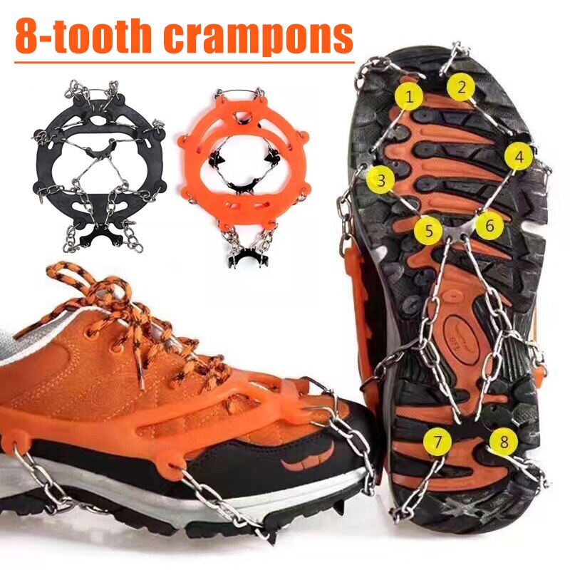 8 griffe chaussure glace griffe anti-dérapant bottes Crampons en plein air escalade chaussures accessoires randonnée alpinisme