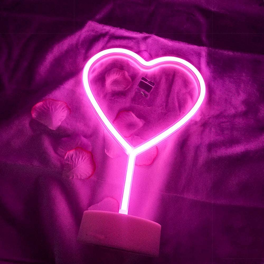 Luces decorativas de neón con luz de corazón Led neón letras artísticas Decoración de mesa lámpara de neón con Base para niños y niñas dormitorio único