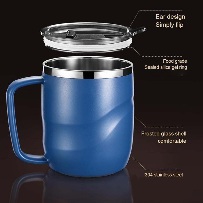 Stainless Steel Insulated Coffee Mug with Sliding Lid Vacuum Travel Mug with Handle Camping Tea Flask for Cold Drinks