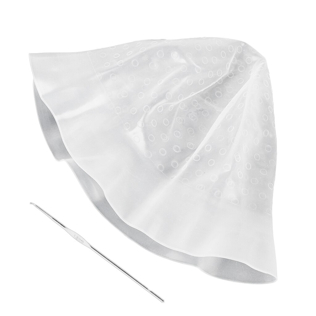 Pro Reusable Silicone Hair Color Highlighting Cap Hat W/ Metal Hook