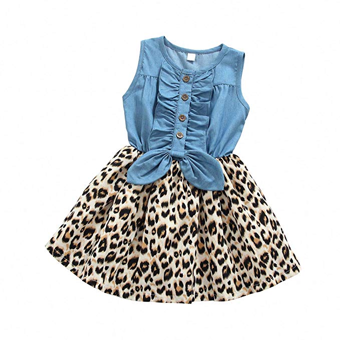 Citgeett-ropa de verano para niñas pequeñas, tela vaquera, vestido con estampado de leopardo, vestidos de de princesa