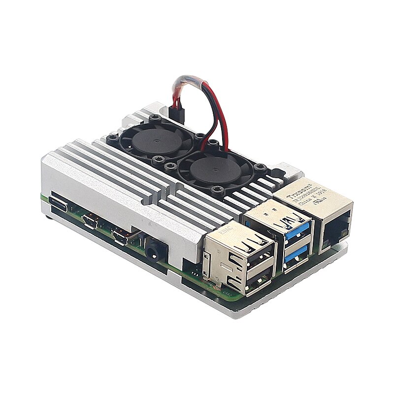 Himbeere Pi 4, Aluminiumlegierung, Metallgehäbenutzen, Lüftergehäbenutzen, Himbeere Pi 3, Dual-Lüftergehäbenutzen, Optional für RPi 4B 3B Plus 3B: Grau